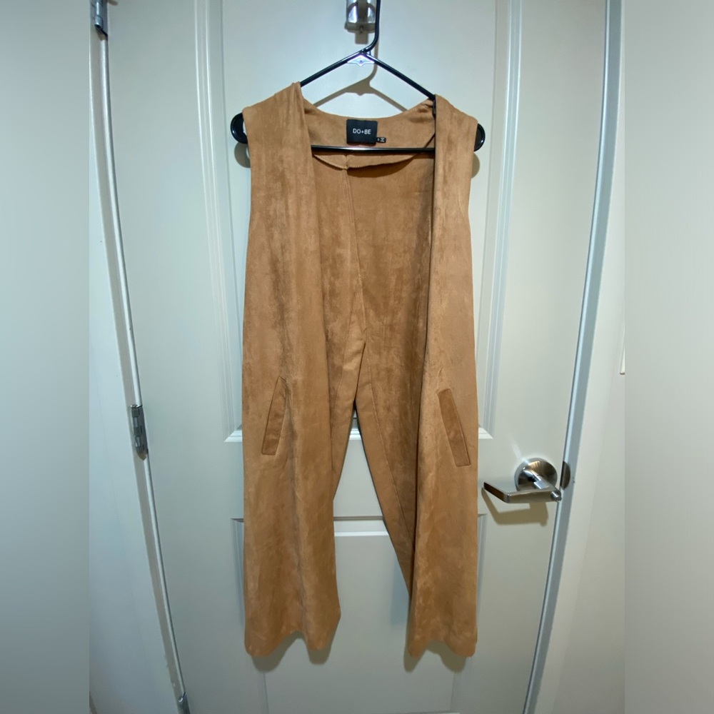 Suede-Look Camel Wide Cardigan